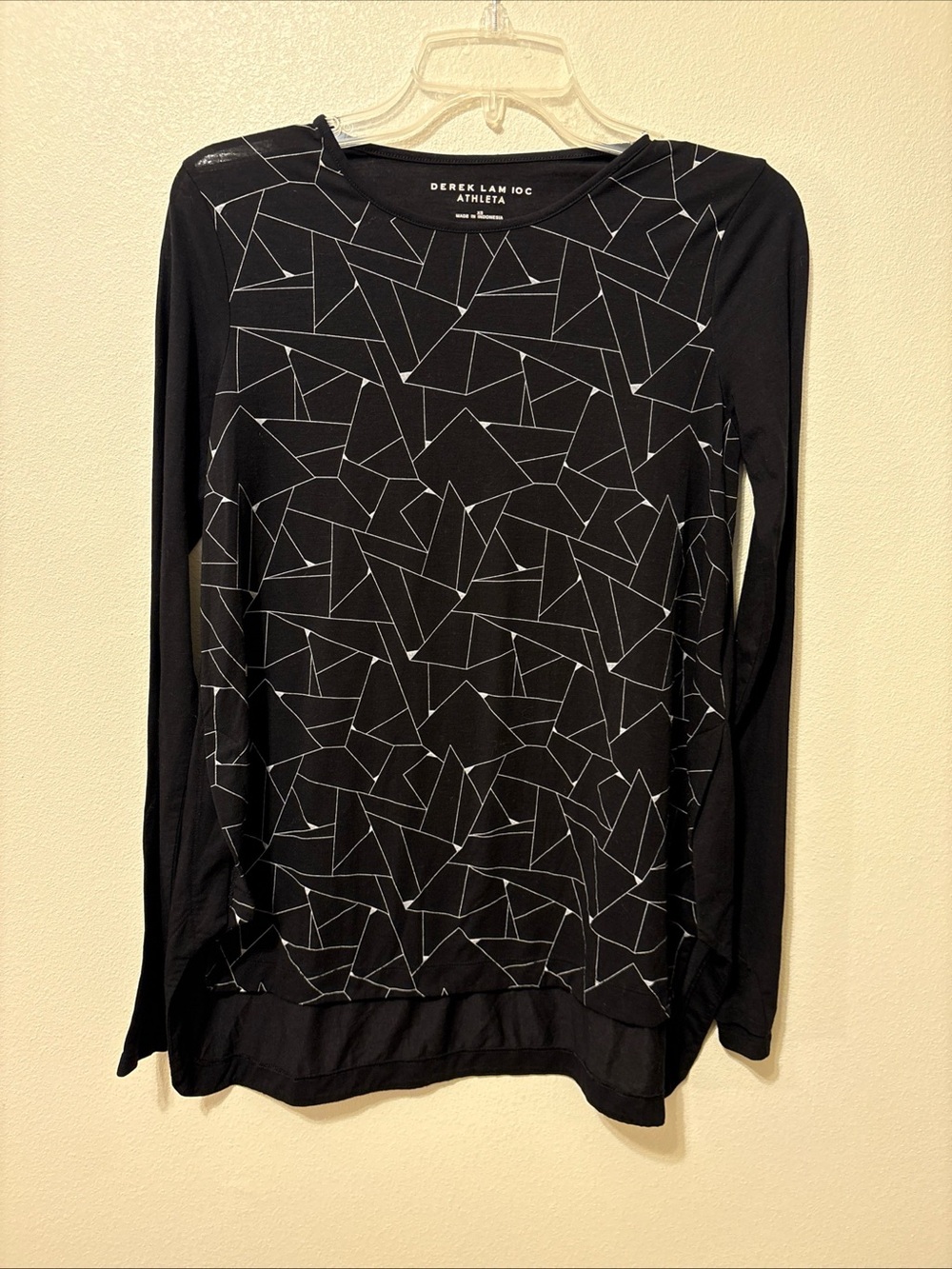 Derek Lam Black Geometric Crewneck Long-Sleeve Top